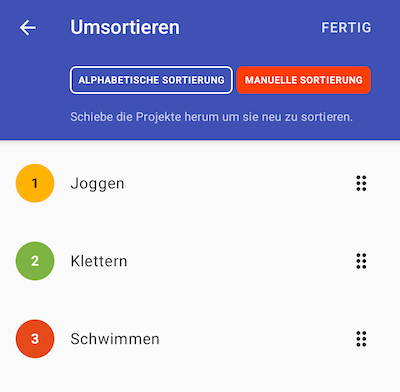 Projektsortierung