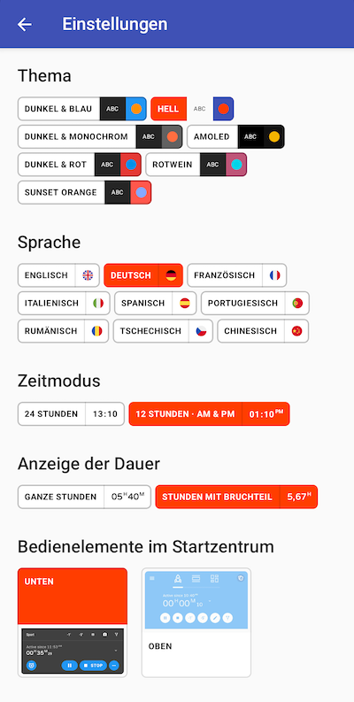 Neue Einstellungen
